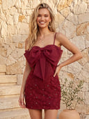Spaghetti Straps Satin Mermaid Short Homecoming Dresses with Bow
