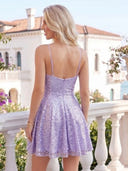 Sequin Spaghetti Straps A Line Sleeveless Short Homecoming Dresses