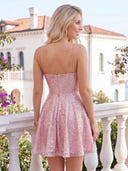 Spaghetti Straps Sequin A Line Sleeveless Corset Short Homecoming Dresses