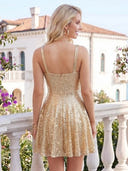 Sequin Square Neck A Line Sleeveless Short Homecoming Dresses