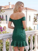 Sequin Mermaid Off the Shoulder Sleeveless Short Homecoming Dresses