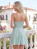 Spaghetti Straps Satin A Line Sleeveless Short Homecoming Dresses