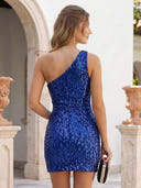 Sequin One Shoulder Mermaid Sleeveless Short Homecoming Dresses