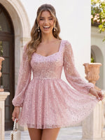Sweetheart Sequin A Line Long Sleeves Short Homecoming Dresses