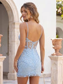 Satin Mermaid Spaghetti Straps Sleeveless Lace Applique Short Homecoming Dresses