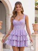 Sweetheart Sequin A Line Sleeveless Tiered Corset Short Homecoming Dresses