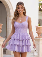Sweetheart Sequin A Line Sleeveless Tiered Corset Short Homecoming Dresses