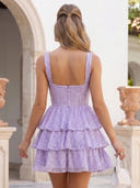 Sweetheart Sequin A Line Sleeveless Tiered Corset Short Homecoming Dresses