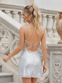 Spaghetti Straps Sequin Mermaid Sleeveless Short Homecoming Dresses