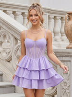 Chiffon Sweetheart A Line Sleeveless Corset Tiered Short Homecoming Dresses