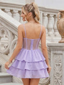 Chiffon Sweetheart A Line Sleeveless Corset Tiered Short Homecoming Dresses