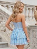 Sequin Sweetheart A Line Sleeveless Corset Tiered Short Homecoming Dresses
