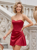 Satin Mermaid Strapless Sleeveless Corset Short Homecoming Dresses