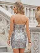 Sequin Mermaid Spaghetti Straps Sleeveless Corset Short Homecoming Dresses