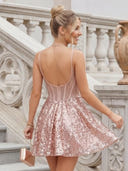 Sequin Spaghetti Straps A Line Sleeveless Corset Short Homecoming Dresses