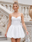 Sweetheart Satin A Line Sleeveless Corset Flower Bud Short Homecoming Dresses