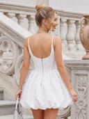 Sweetheart Satin A Line Sleeveless Corset Flower Bud Short Homecoming Dresses