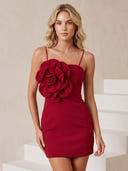 Spaghetti Straps Satin Mermaid Sleeveless Short Homecoming Dresses with Flower