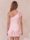 Satin Mermaid One Shoulder Sleeveless Short Homecoming Dresses