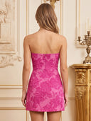 Satin Mermaid Strapless Sleeveless Jacquard Short Homecoming Dresses with Slit