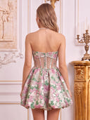 Satin Strapless A Line Sleeveless Jacquard Flower Bud Short Homecoming Dresses
