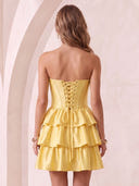 Strapless Satin A Line Sleeveless Tiered Corset Short Homecoming Dresses