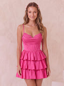 Satin A Line Sweetheart Sleeveless Tiered Corset Short Homecoming Dresses