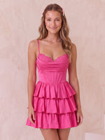 Satin A Line Sweetheart Sleeveless Tiered Corset Short Homecoming Dresses