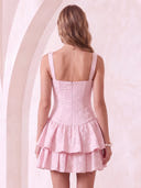 Satin Sweetheart A Line Sleeveless Jacquard Tiered Short Homecoming Dresses