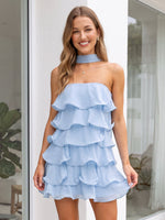Chiffon A Line Strapless Sleeveless Tiered Short Homecoming Dresses