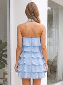 Chiffon A Line Strapless Sleeveless Tiered Short Homecoming Dresses