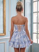 Strapless Satin A Line Sleeveless Jacquard Corset Short Homecoming Dresses