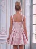 Satin Square Neck A Line Sleeveless Jacquard Corset Short Homecoming Dresses