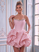 Strapless Satin A Line Sleeveless Flower Bud Short Homecoming Dresses
