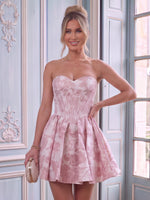 Satin Sweetheart A Line Sleeveless Jacquard Corset Short Homecoming Dresses