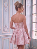 Satin Sweetheart A Line Sleeveless Jacquard Corset Short Homecoming Dresses