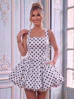 Satin A Line Square Neck Sleeveless Flower Bud Short Homecoming Dresses