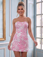 Strapless Satin Mermaid Sleeveless Jacquard Corset Short Homecoming Dresses