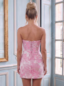 Strapless Satin Mermaid Sleeveless Jacquard Corset Short Homecoming Dresses