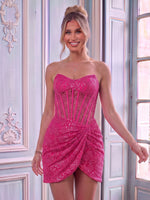 Sequin Strapless Mermaid Sleeveless Corset Short Homecoming Dresses