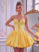 Satin A Line Sweetheart Sleeveless Flower Bud Corset Short Homecoming Dresses