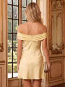 Satin Off the Shoulder Sheath Sleeveless Short Homecoming Dresses