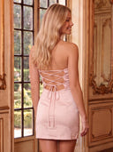 Satin Mermaid Strapless Sleeveless Rhinestone Short Homecoming Dresses with Slit