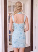 Satin Square Neck Sheath Sleeveless Sequin Short Homecoming Dresses with Beads
