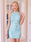 Satin Halter Mermaid Sleeveless Short Homecoming Dresses with Beads