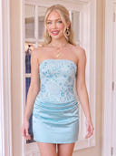 Satin Mermaid Strapless Sleeveless Short Homecoming Dresses with Beads