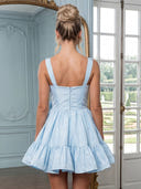 Satin Square Neck A Line Sleeveless Short Homecoming Dresses with Bow