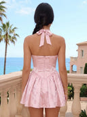 Pleated Satin Jacquard A Line Square Neck Sleeveless Short Homecoming Dresses