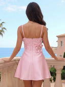 3D Flowers Satin A Line Square Neck Sleeveless Short Homecoming Dresses