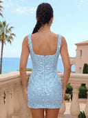 Sequins Sheath Square Neck Sleeveless Short Homecoming Dresses